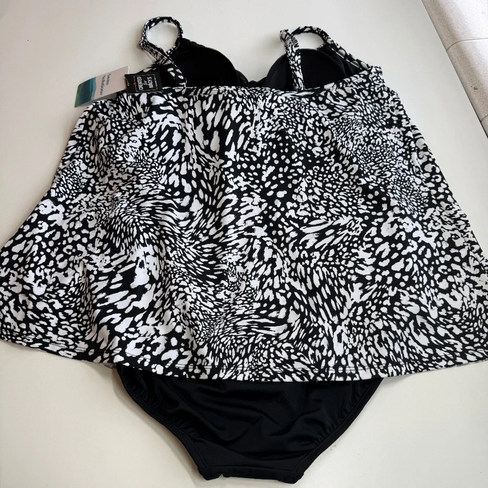 Swim Solutions Womens Printed Flyaway Tankini One Piece Swimsuit 16W - Picture 4 of 8